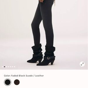Free People Faded Black Suede/Leather Slouchy Chain-Heel Boots
